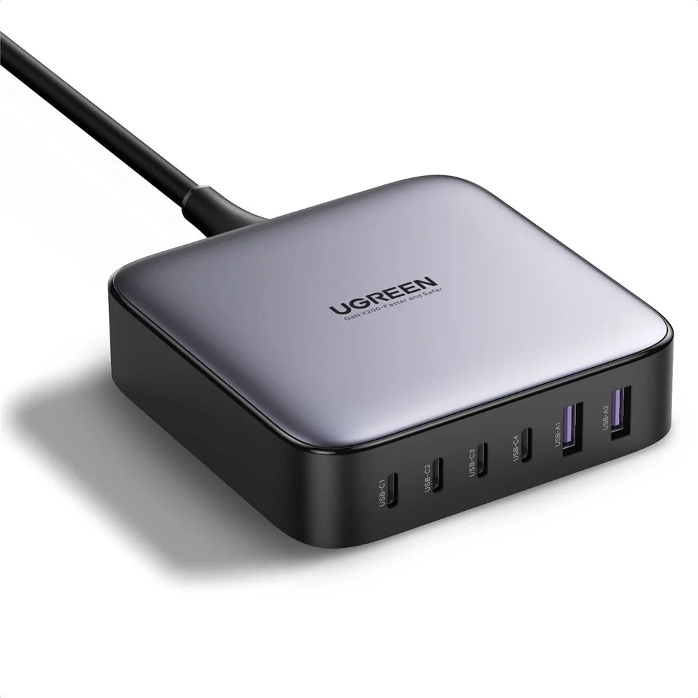 UGREEN 200W 4 USB-C + 2 USB-A GaN Fast Charger Set Multi-Port Desktop Charger with 1m 100W Cable + 1.5m Power Cable - 1