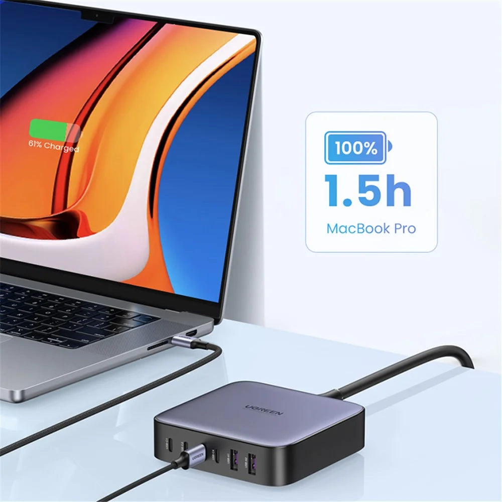 UGREEN 200W 4 USB-C + 2 USB-A GaN Fast Charger Set Multi-Port Desktop Charger with 1m 100W Cable + 1.5m Power Cable - 5