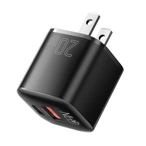 ESSAGER Curved Design 20W USB-A + Type-C GaN Wall Charger Phone Fast Charging Adapter - US Plug / Black - 1