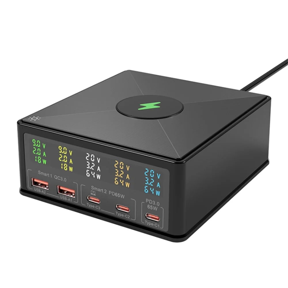 868H 6-in-1 160W Phone Charger PD+QC3.0 Multifunctional Desk 15W Wireless Charger with 2USB, 3Type-C - US Plug - 1