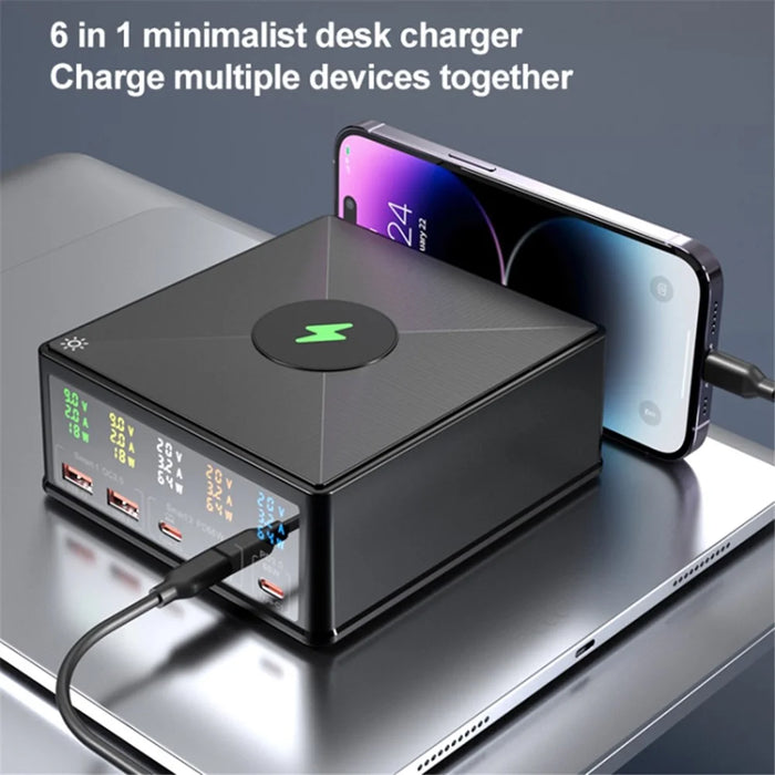868H 6-in-1 160W Phone Charger PD+QC3.0 Multifunctional Desk 15W Wireless Charger with 2USB, 3Type-C - US Plug - 3