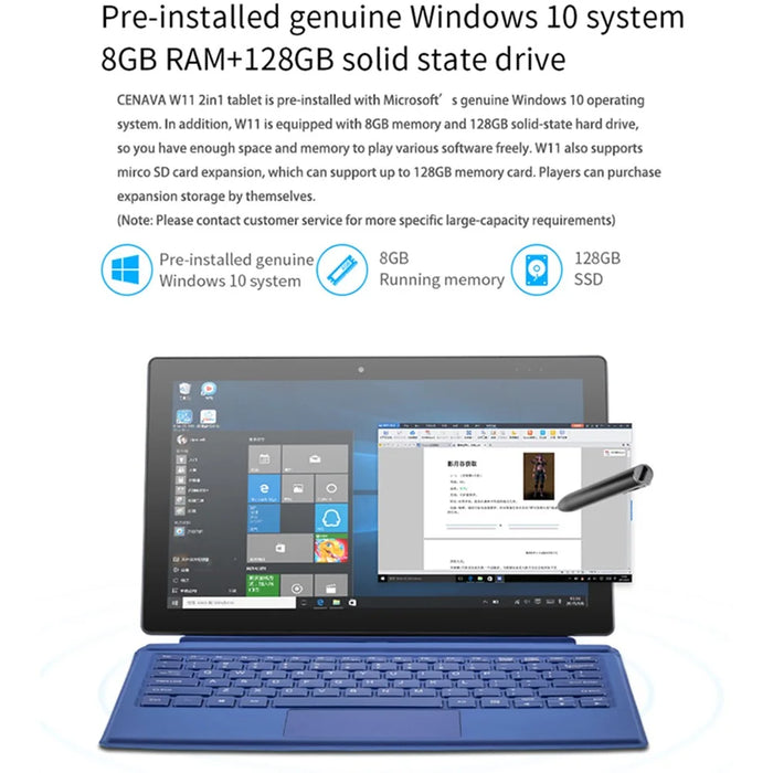 CENAVA W11 11.6-inch Tablet 8GB+128GB Intel N4120 Win10 Quad Core Dual Camera Tablet - Blue - 6