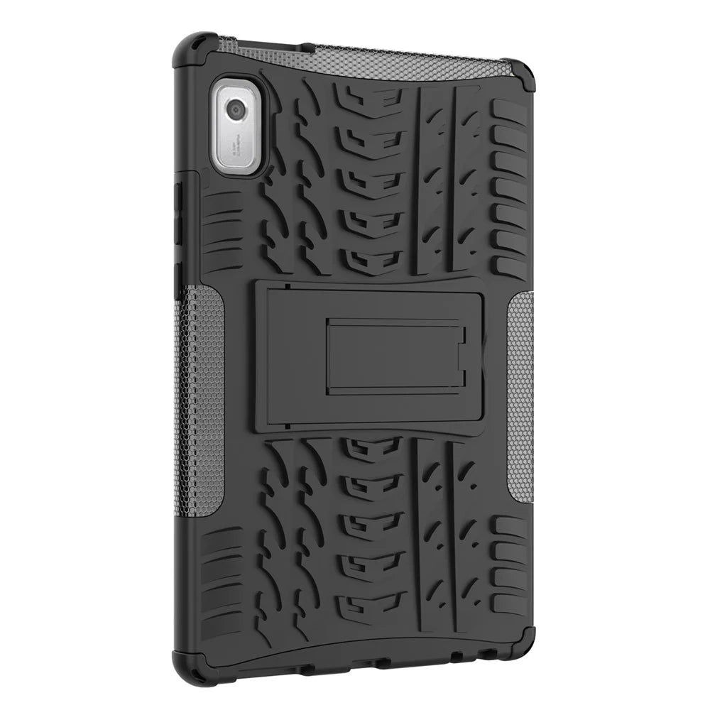For Lenovo Tab M9 Tyre Pattern Kickstand Case PC+TPU Shockproof Tablet Cover - Black - 3