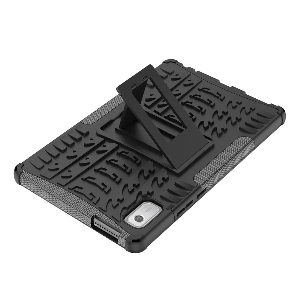 For Lenovo Tab M9 Tyre Pattern Kickstand Case PC+TPU Shockproof Tablet Cover - Black - 6
