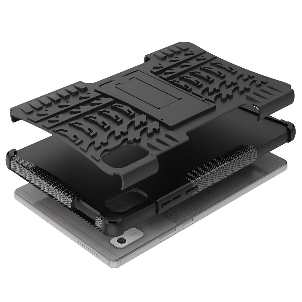 For Lenovo Tab M9 Tyre Pattern Kickstand Case PC+TPU Shockproof Tablet Cover - Black - 7