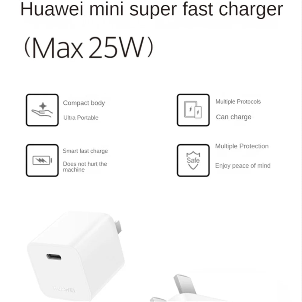 HUAWEI P0011 Mini Super Fast Charger (Max 25W) USB-C Portable Charger Adapter with Type-C to Type-C Cable (CN Plug) - 3