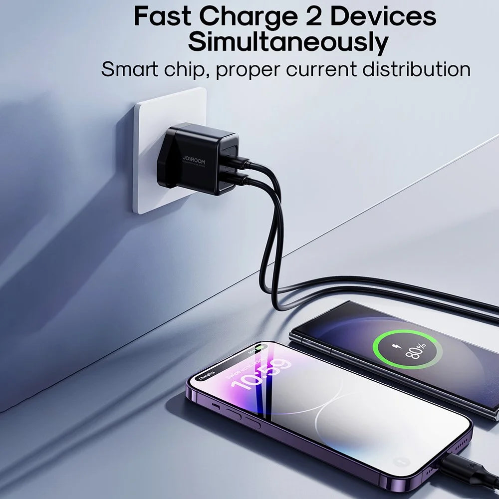 JOYROOM TCN01 2.4A 2USB Fast Charger Adapter Portable Mini Wall Charger Block for Cell Phones (UK Plug) - Black - 3