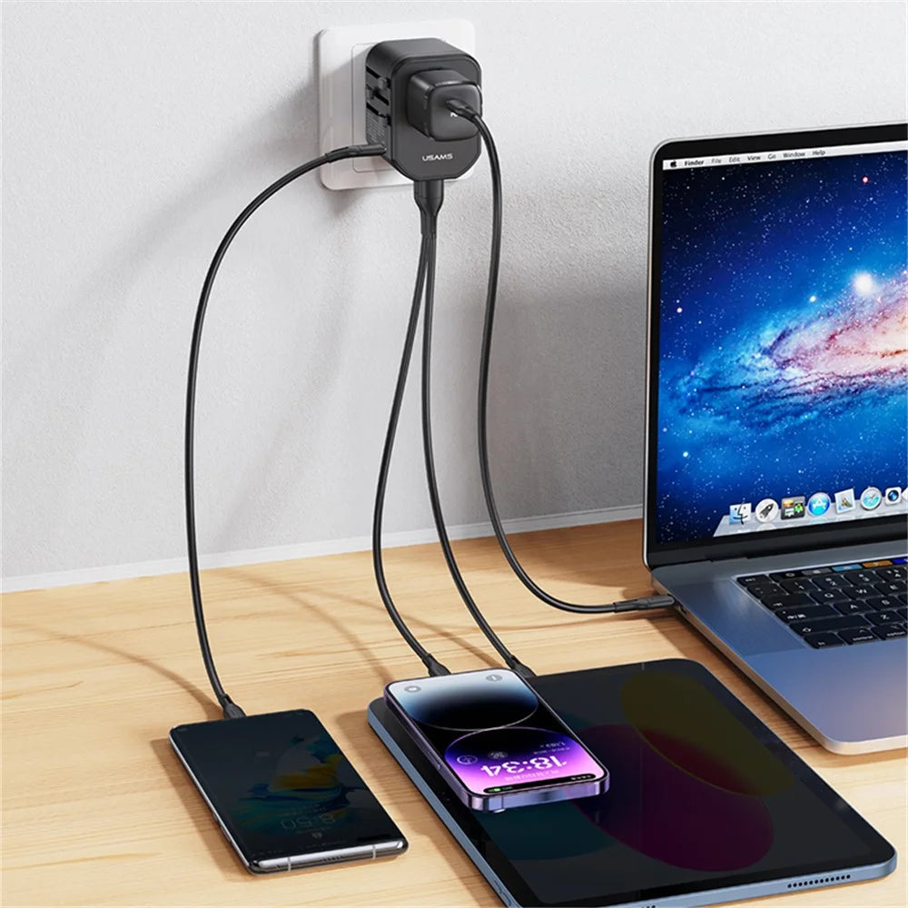USAMS US-CC179 T59 Dual USB + Type-C PD 20W Fast Charging PC Power Adapter Global Travel Socket Converter - 4