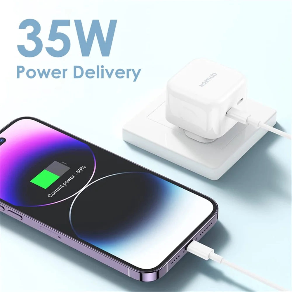 NORTHJO NOGAN3502 PD 35W GaN Fast Charger Dual Type-C PPS Charging Station Adapter - White / UK Plug - 2
