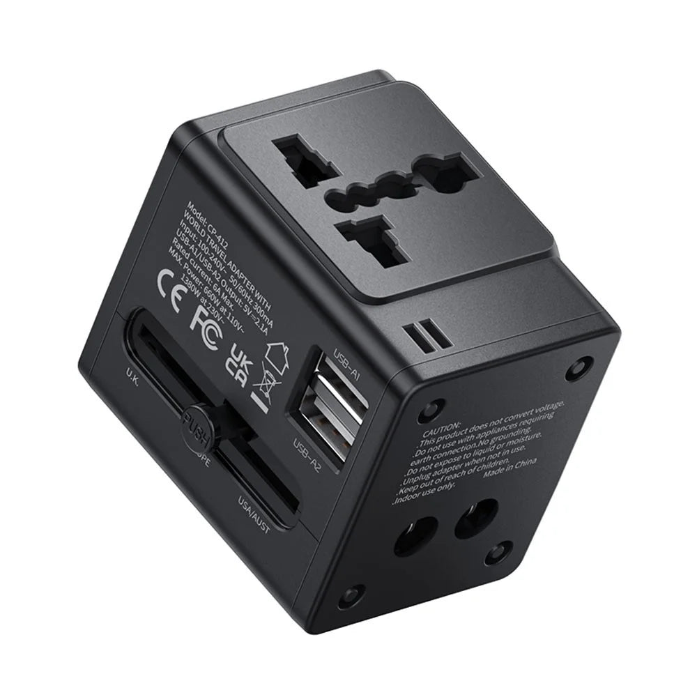 MCDODO CP-412 2.1A Universal Travel Charger Adapter 2-in-1 Wall Charger + Socket with Dual USB Port (Black) - 1