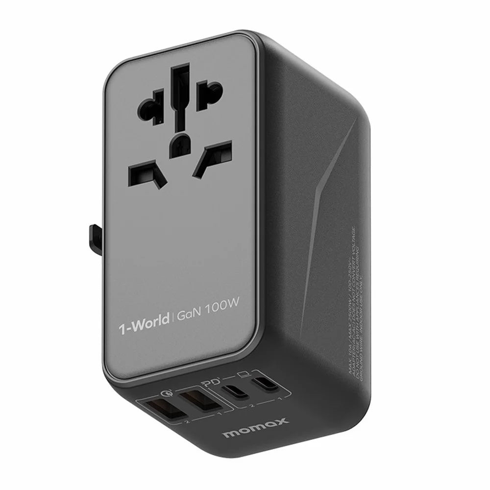 MOMAX 1-World GaN PD 100W Fast Charger 4-Port + AC Power Adapter Travel Charger Block - Black - 1