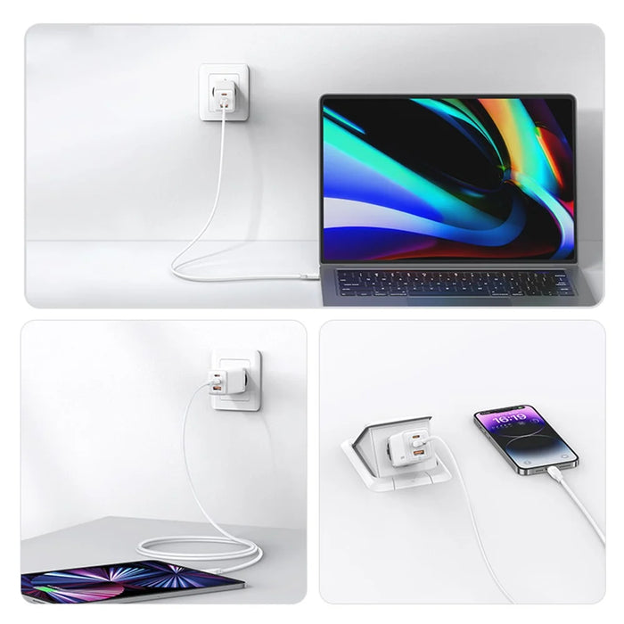 USAMS US-CC180 Sandru Series 65W 3 Ports GaN Fast Charger Block 2USB-C+1USB-A Wall Charger, EU Plug - Black - 6