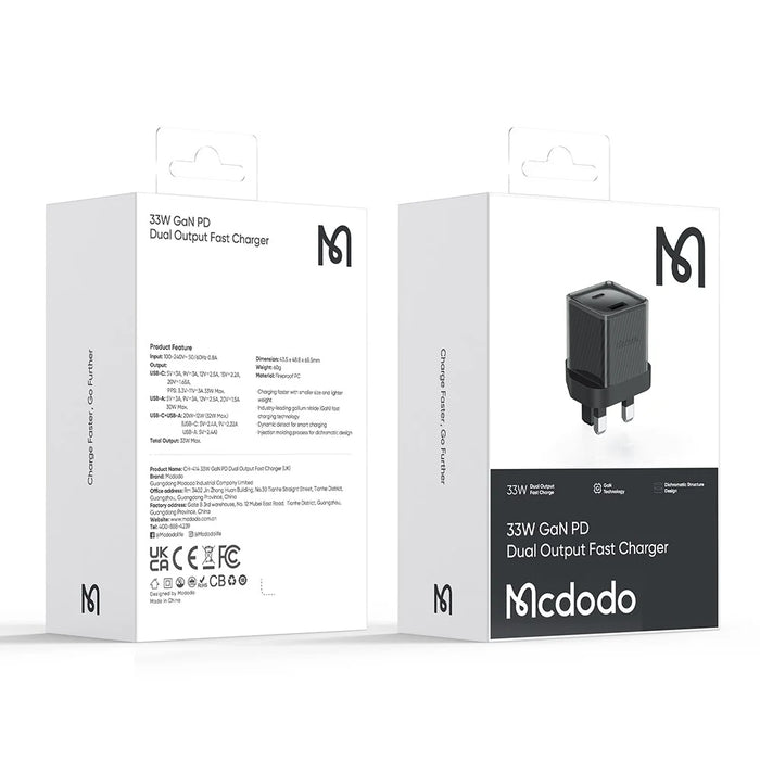 MCDODO CH-414 UK Plug 33W GaN USB+Type-C Wall Charger Fireproof PC Phone Charging Adapter - Black - 7