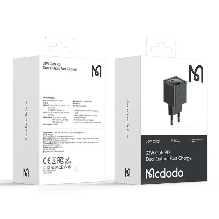 MCDODO CH-415 33W GaN USB+Type-C EU Plug Wall Charger Fireproof PC Phone Tablet Power Adapter - Black - 7