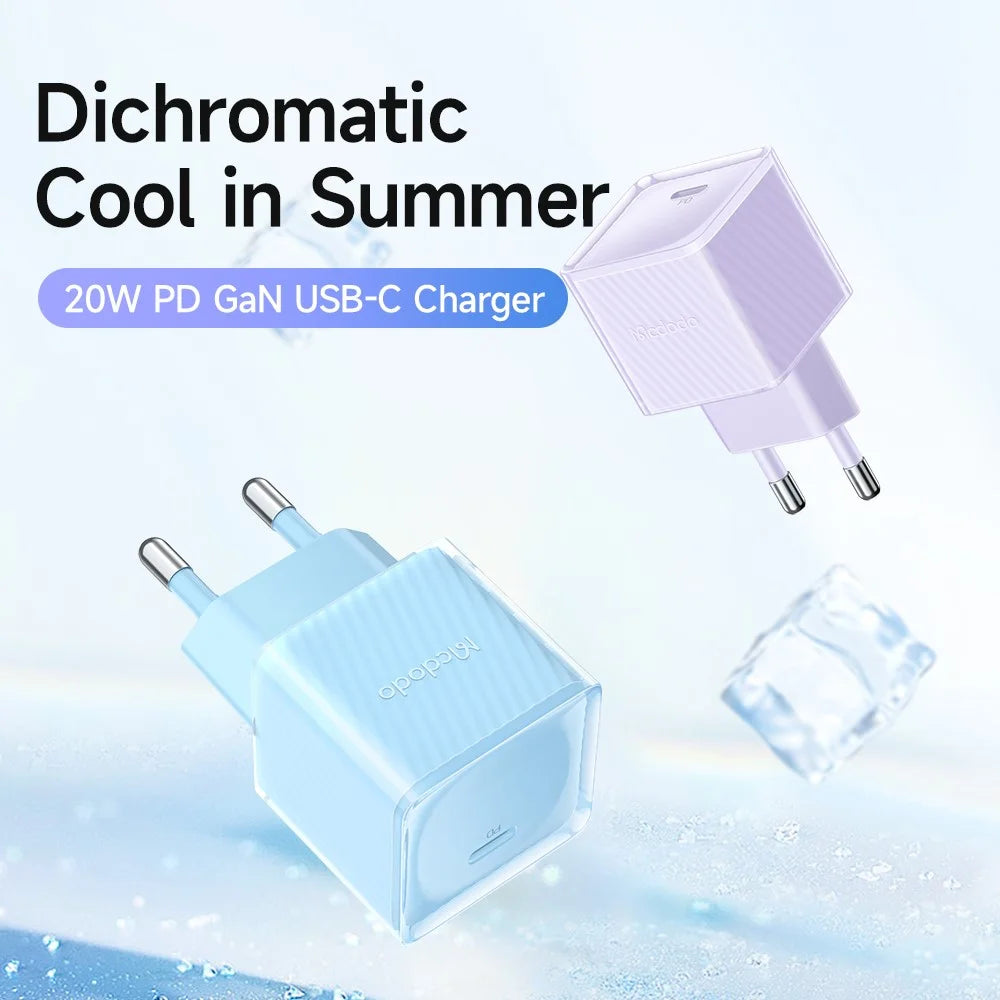 MCDODO CH-377-MDD EU Plug 20W GaN Single Type-C PD Wall Charger Fireproof PC Power Adapter - Black - 2