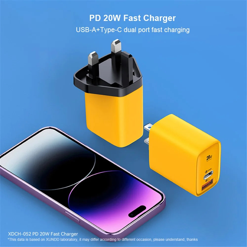 XUNDD XDCH-052 PD 20W Type-C + QC 3.0 USB Fast Charger Mini Wall Charging Block - CN Plug - 3