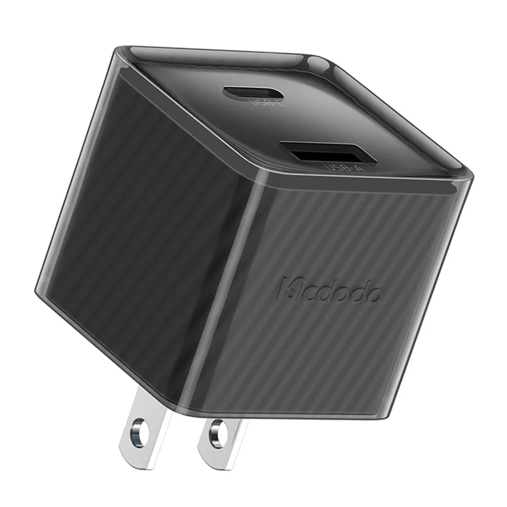 MCDODO CH-413 Dichromatic Series Charging Block 33W USB-A + Type-C Dual Port PD GaN Charger - Black - 1
