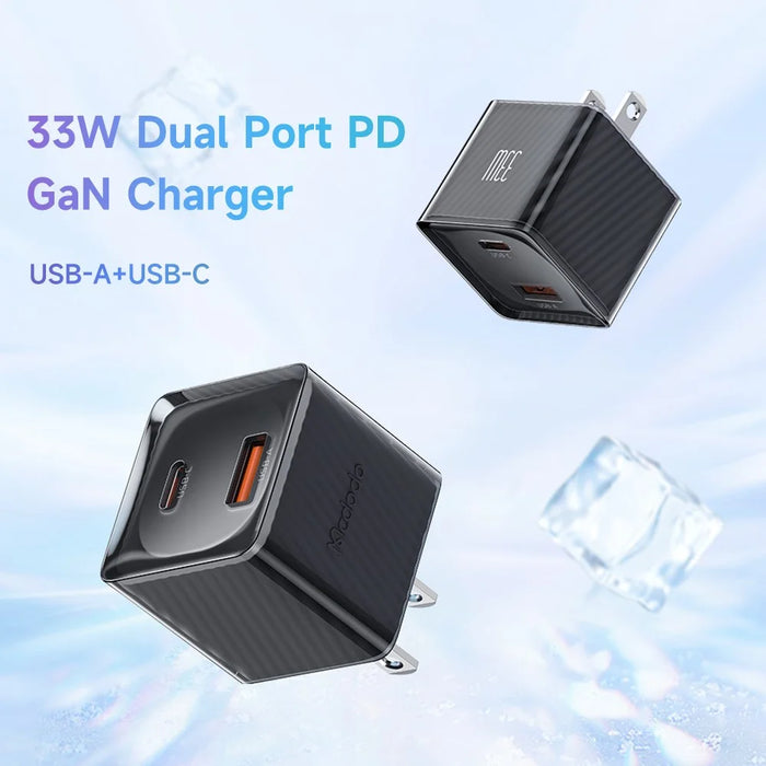 MCDODO CH-413 Dichromatic Series Charging Block 33W USB-A + Type-C Dual Port PD GaN Charger - Black - 2
