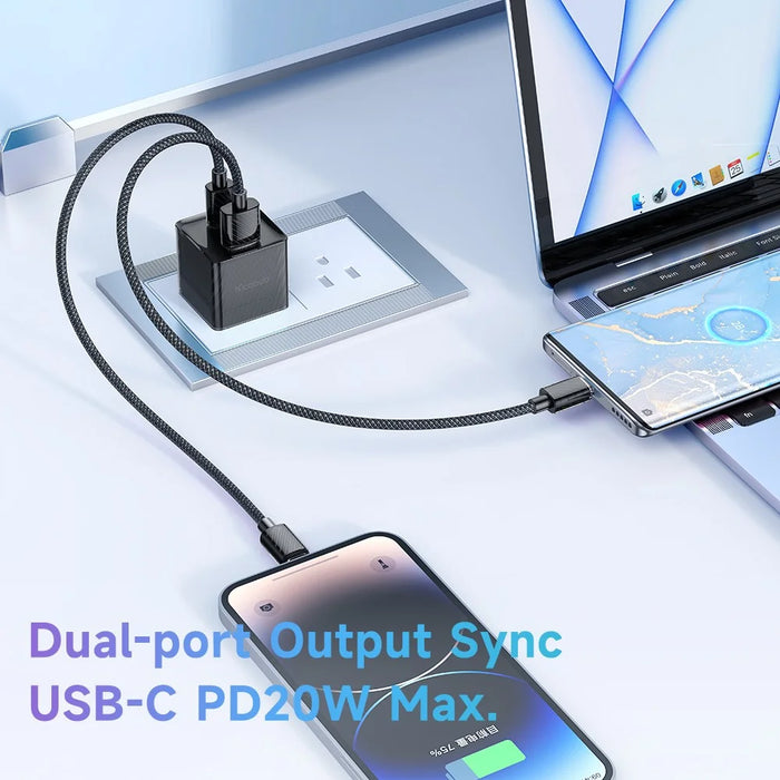 MCDODO CH-413 Dichromatic Series Charging Block 33W USB-A + Type-C Dual Port PD GaN Charger - Black - 4