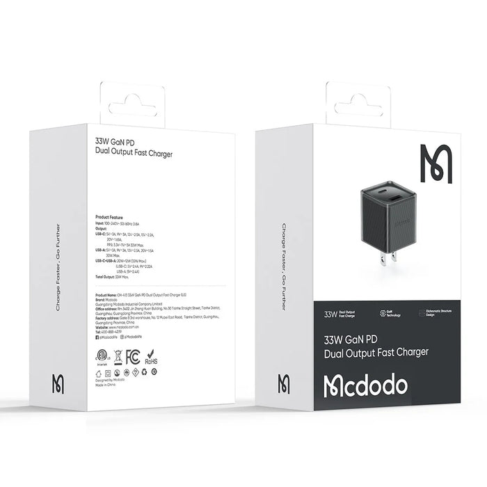 MCDODO CH-413 Dichromatic Series Charging Block 33W USB-A + Type-C Dual Port PD GaN Charger - Black - 7