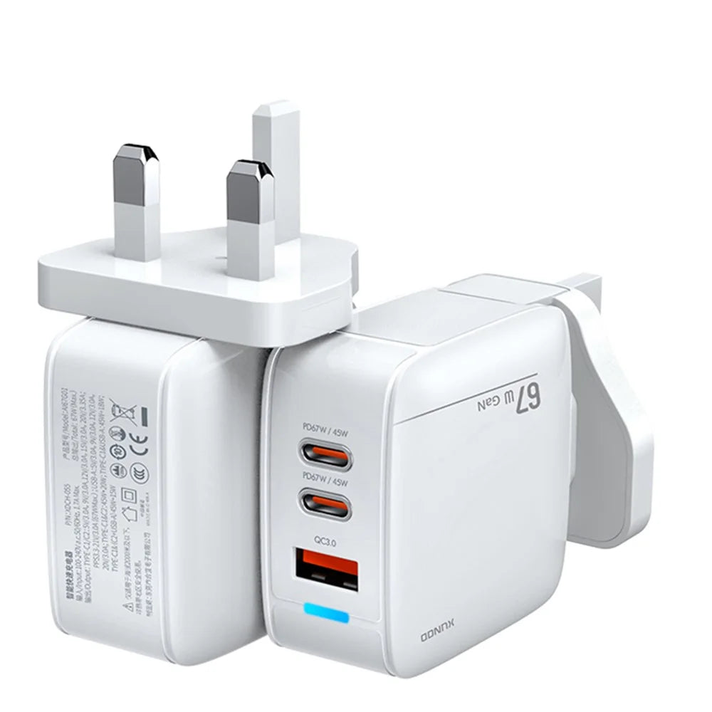 XUNDD XDCH-055 67W Fast Charging Adapter Dual Type-C+USB-A 3.0 Wall Charger - CN+UK Plug - 1