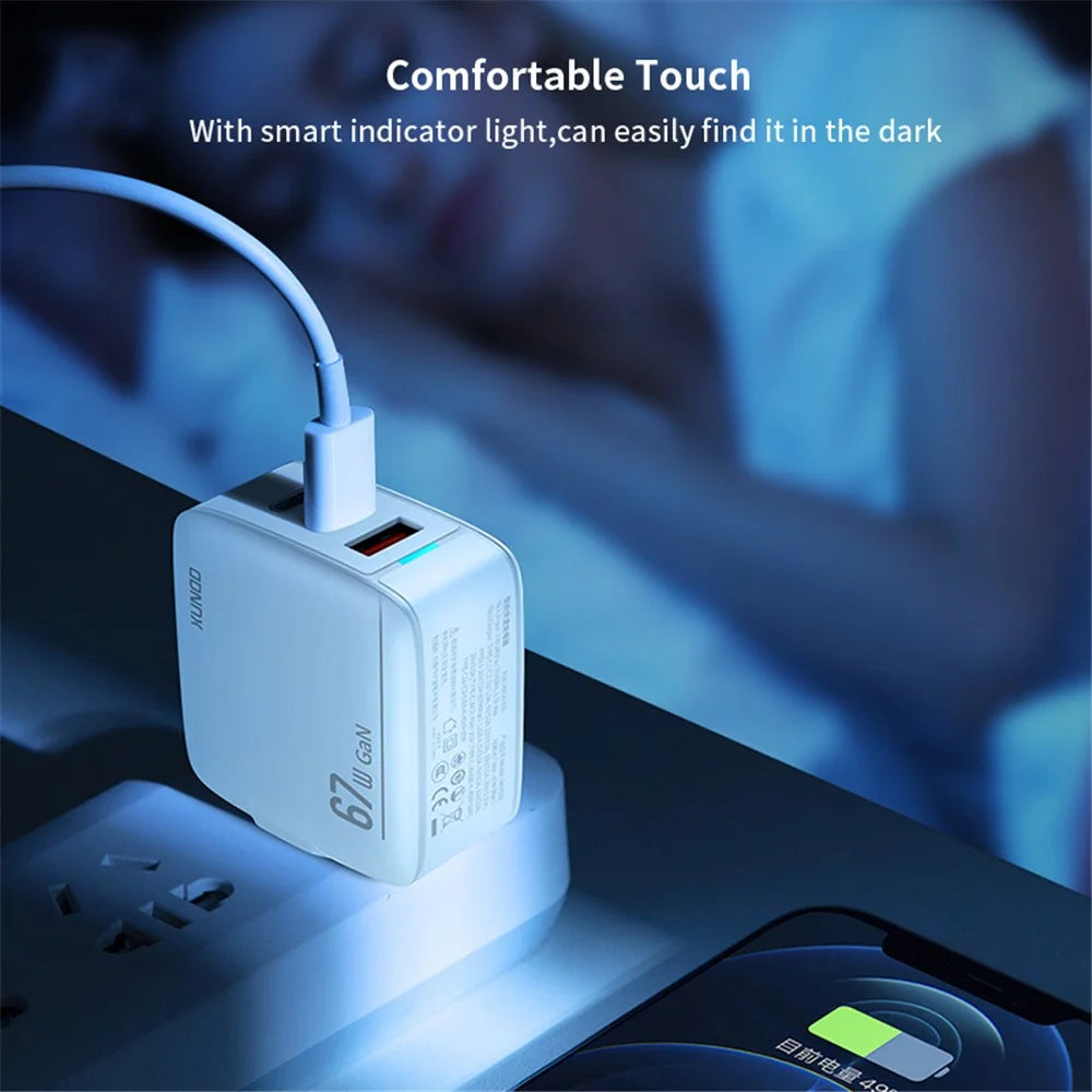 XUNDD XDCH-055 67W Fast Charging Adapter Dual Type-C+USB-A 3.0 Wall Charger - CN+UK Plug - 4