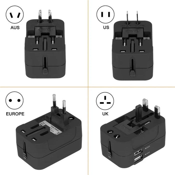 Universal Travel Adapter AU / UK / US / EU Plug Converter with 2.1A Dual USB Ports - 2