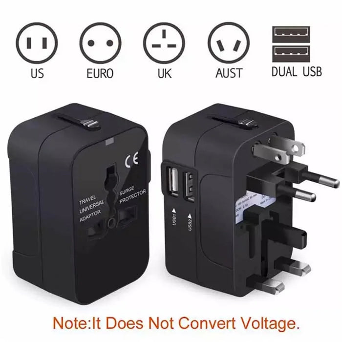 Universal Travel Adapter AU / UK / US / EU Plug Converter with 2.1A Dual USB Ports - 4
