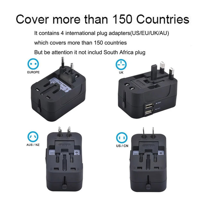 Universal Travel Adapter AU / UK / US / EU Plug Converter with 2.1A Dual USB Ports - 5