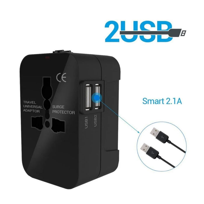 Universal Travel Adapter AU / UK / US / EU Plug Converter with 2.1A Dual USB Ports - 6