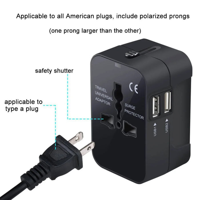 Universal Travel Adapter AU / UK / US / EU Plug Converter with 2.1A Dual USB Ports - 7