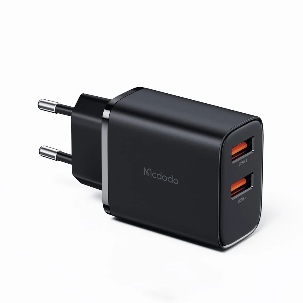 MCDODO Beryllium CH-5070 12W Wall Charger 2 USB-A 2.4A Travel Charger Adapter, EU Plug (Black) - 1