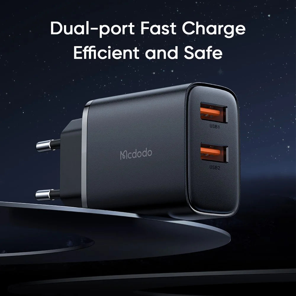 MCDODO Beryllium CH-5070 12W Wall Charger 2 USB-A 2.4A Travel Charger Adapter, EU Plug (Black) - 2