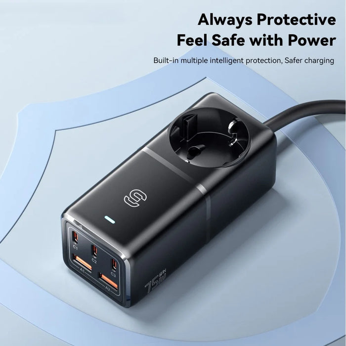 ESSAGER WL-Gan75-EU 75W GaN Power Strip Table Charger 3Type-C+2USB-A High Power Charger Adapter, EU Plug - 7