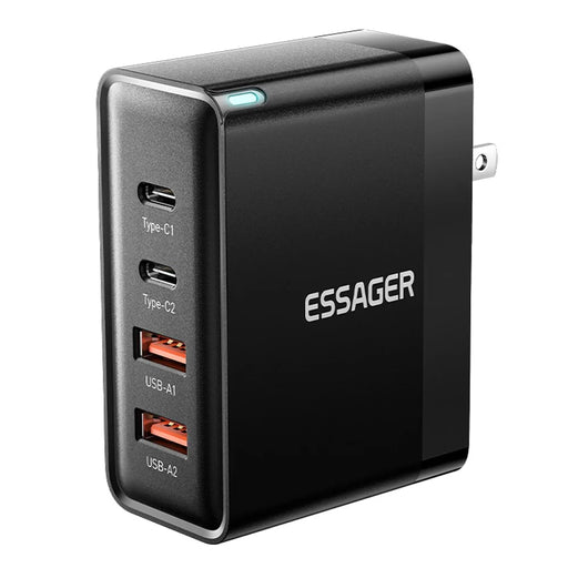 ESSAGER ES-CD37 100W Fast Charging Block 4-Port Wall Charger with 2 USB-C + 2 USB-A for Laptop Phone Tablet - Black / US Plug - 1