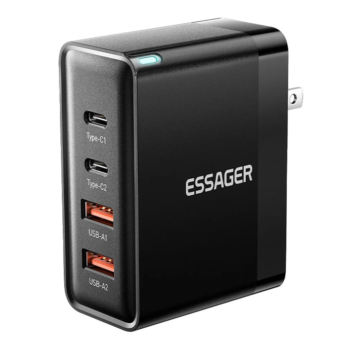 ESSAGER ES-CD37 100W Fast Charging Block 4-Port Wall Charger with 2 USB-C + 2 USB-A for Laptop Phone Tablet - Black / US Plug - 1