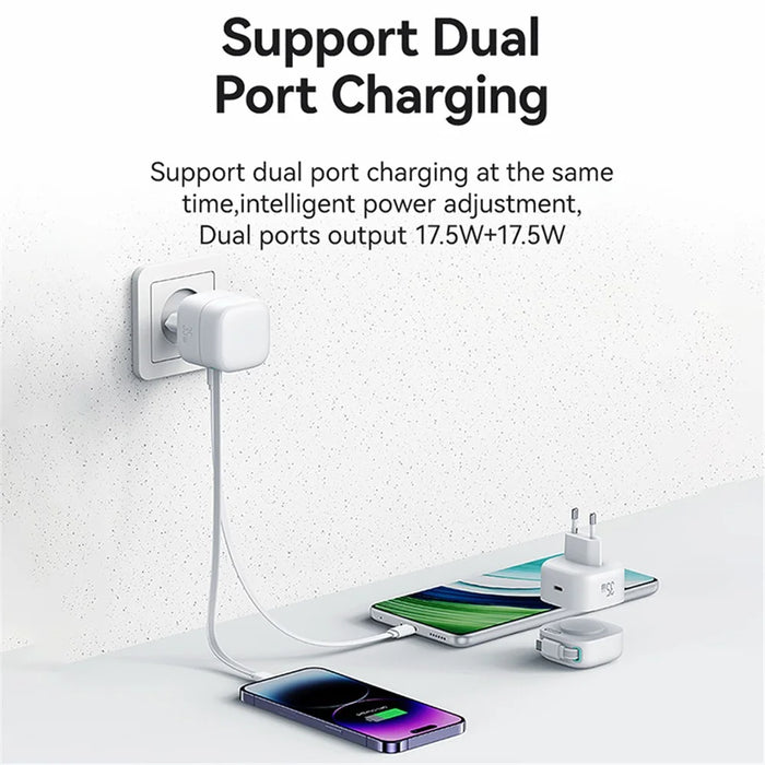 USAMS US-CC202 XMF Series PD 35W Type-C GaN Charger Magnetic Fast Charging Adapter with Retractable Type-C Cable, EU Plug - White - 5
