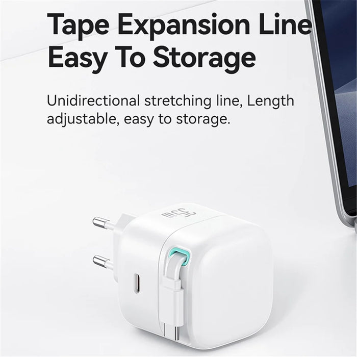 USAMS US-CC202 XMF Series PD 35W Type-C GaN Charger Magnetic Fast Charging Adapter with Retractable Type-C Cable, EU Plug - White - 6