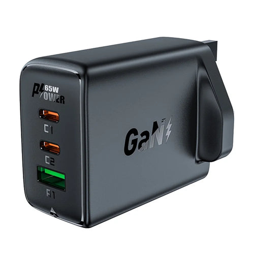 ACEFAST A44 PD 65W Wall Charger 2 Type-C + 1 USB-A GaN Phone Charging Adapter, UK Plug - Black - 1