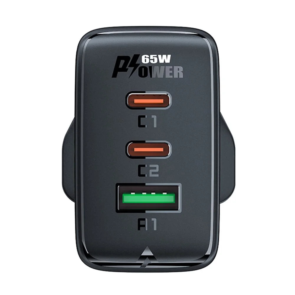 ACEFAST A44 PD 65W Wall Charger 2 Type-C + 1 USB-A GaN Phone Charging Adapter, UK Plug - Black - 2