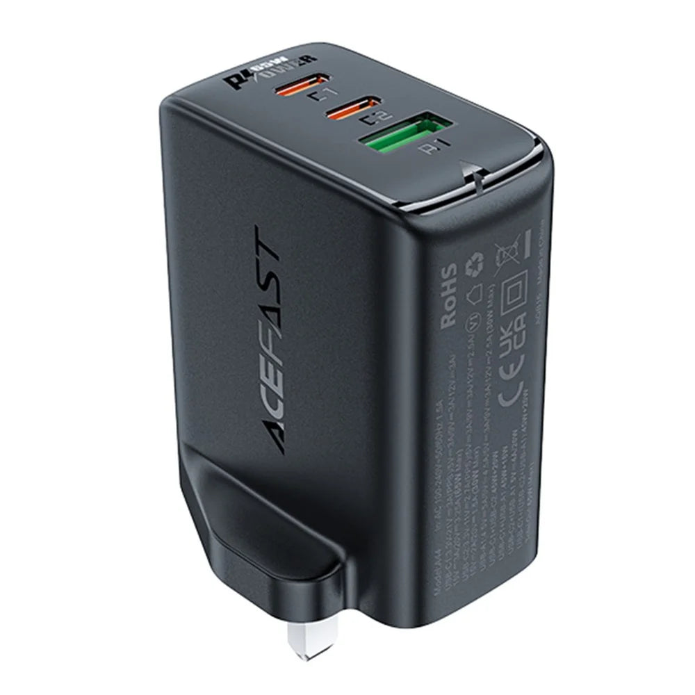 ACEFAST A44 PD 65W Wall Charger 2 Type-C + 1 USB-A GaN Phone Charging Adapter, UK Plug - Black - 3