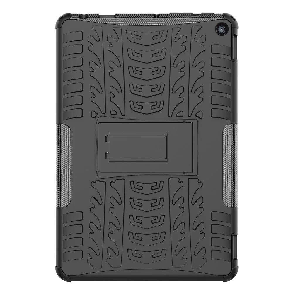 For Amazon Fire HD 10 (2023) Tablet Case Tyre Pattern PC+TPU Kickstand Cover - Black - 2