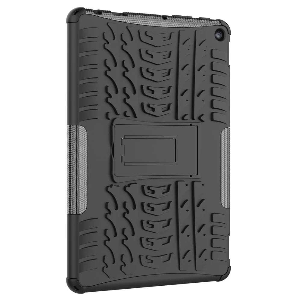 For Amazon Fire HD 10 (2023) Tablet Case Tyre Pattern PC+TPU Kickstand Cover - Black - 3