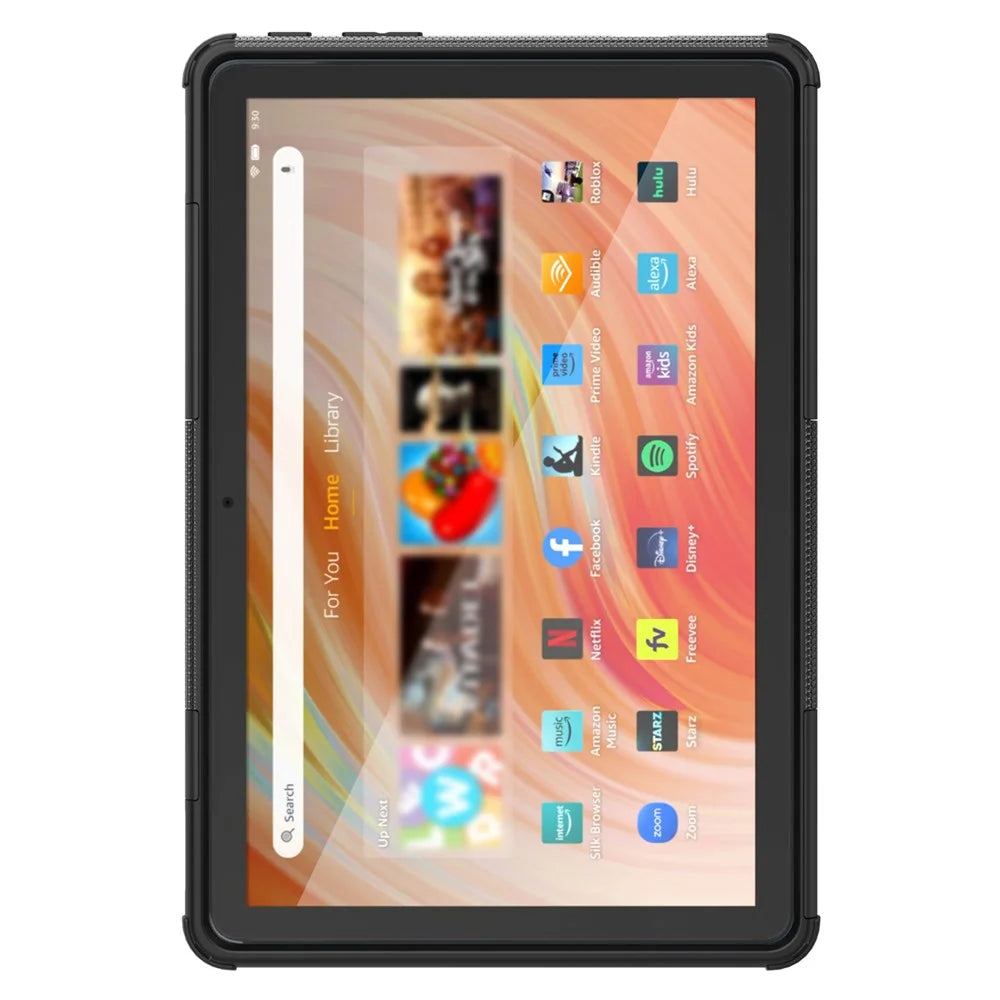 For Amazon Fire HD 10 (2023) Tablet Case Tyre Pattern PC+TPU Kickstand Cover - Black - 4