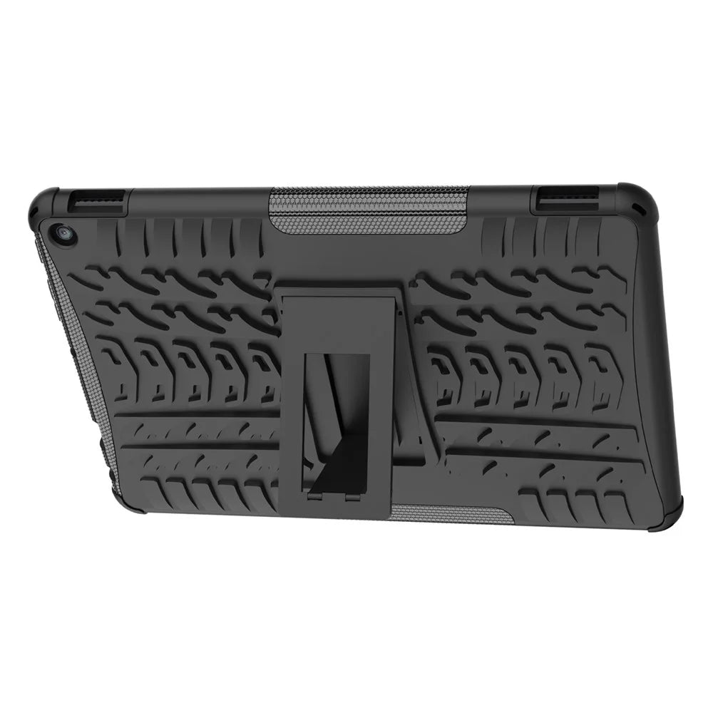 For Amazon Fire HD 10 (2023) Tablet Case Tyre Pattern PC+TPU Kickstand Cover - Black - 5