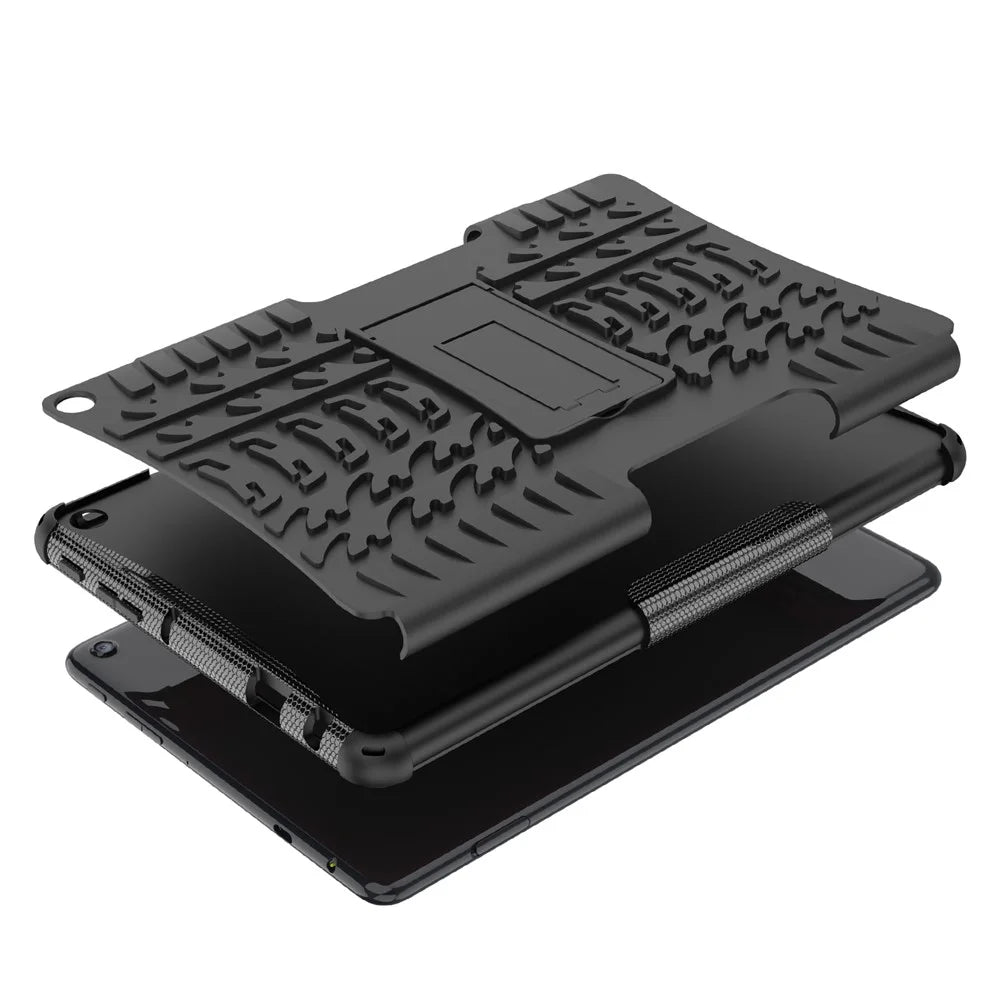 For Amazon Fire HD 10 (2023) Tablet Case Tyre Pattern PC+TPU Kickstand Cover - Black - 7