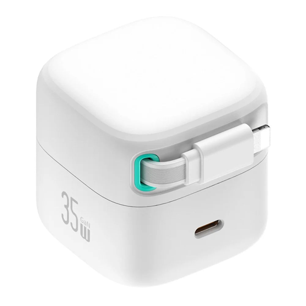 USAMS US-CC203 XMF Series PD 35W Dual Output GaN Fast Charger with Type-C Magnetic Retractable Cable Module, US Plug - White - 3