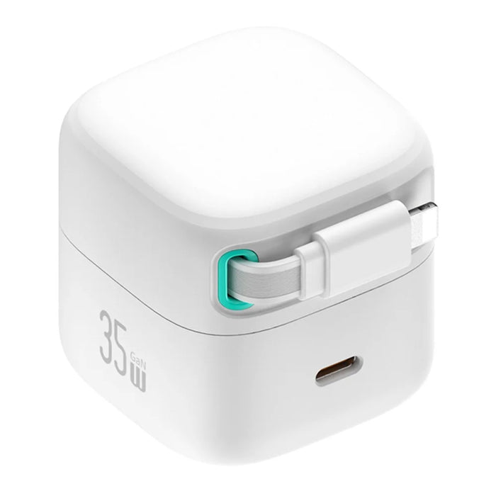 USAMS US-CC203 XMF Series PD 35W Dual Output GaN Fast Charger with Type-C Magnetic Retractable Cable Module, US Plug - White - 3