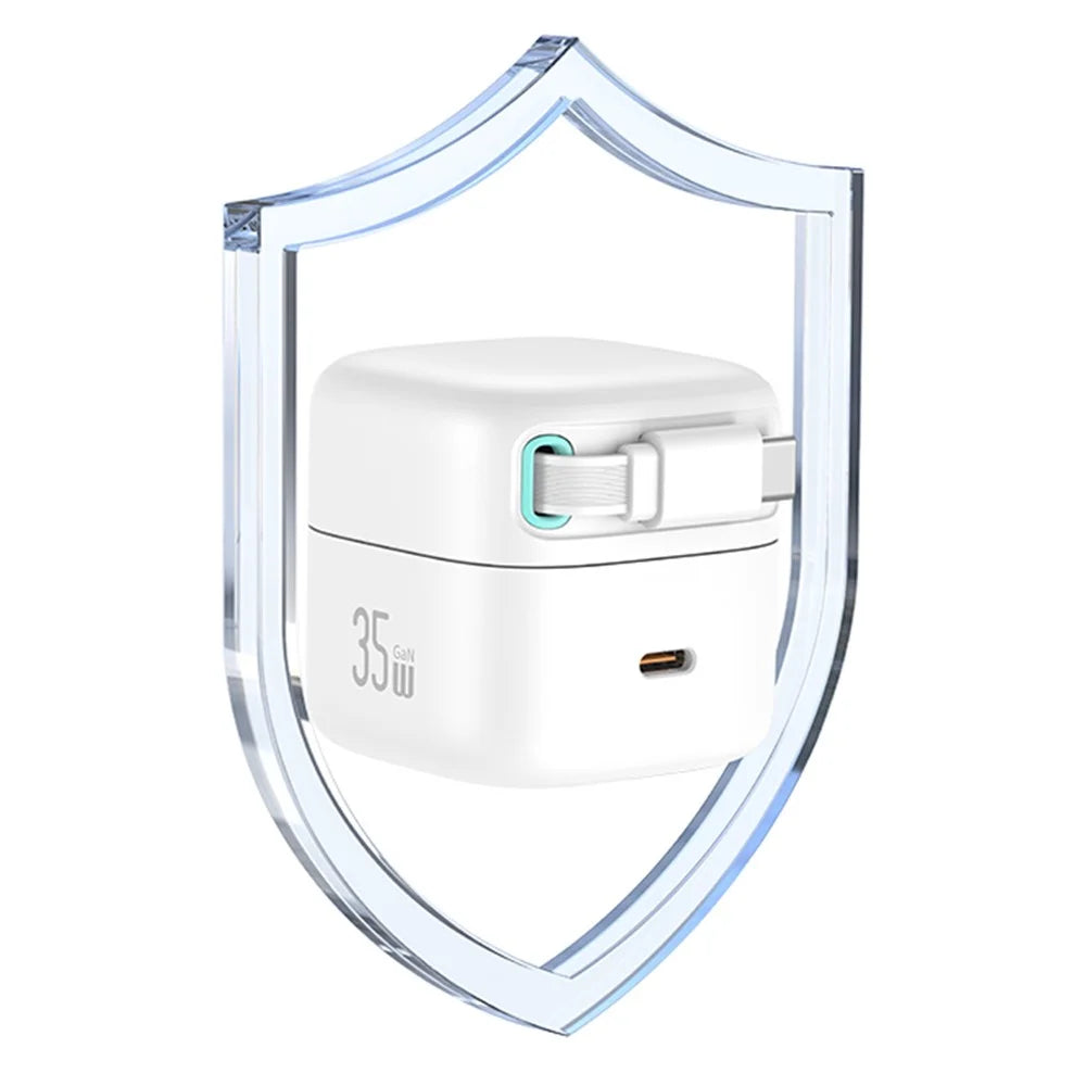 USAMS US-CC203 XMF Series PD 35W Dual Output GaN Fast Charger with Type-C Magnetic Retractable Cable Module, US Plug - White - 5