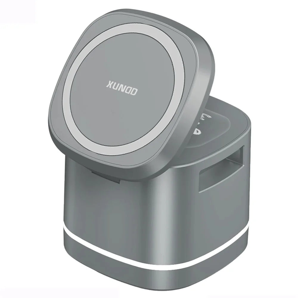 XUNDD XDCH-061 3-in-1 Magnetic Wireless Charger Folding Cell Phone Charging Stand for Headset, iWatch - Grey - 1